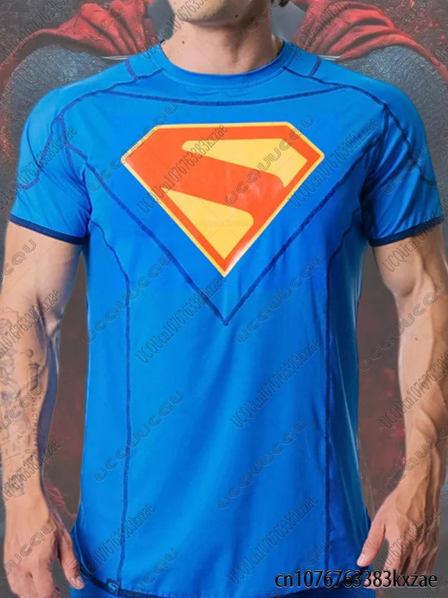 Superman Fitness T-shirts Muscle Short Sleeve Tees Casual Round Collar Sports Tshirt MMA Series Body Building Top Male Clothes