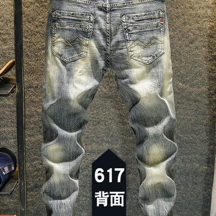 Elastic Old Pants Men's Jeans  2022 New Autumn Winter Slim Feet  Ripped Skinny Hip Hop Cowboy Men Designer Jeans for Men