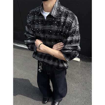 Starry Shirt Men Fashion 2026 New Long Sleeve Shirts Grid Loose Stage Performance Costumes High Quality Star Shirt