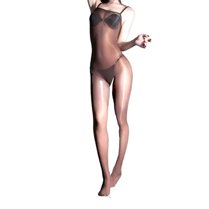 Couple Oil Shiny Suspenders Bodystocking Gay Men Sissy Glossy Seemless Bodysuit Catsuit Silky Sling Onesie Transparent Pantyhose