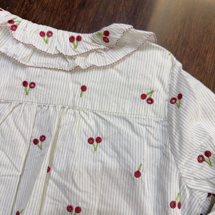 BP26 early spring new style big girl lapel cherry embroidered long-sleeved shirt