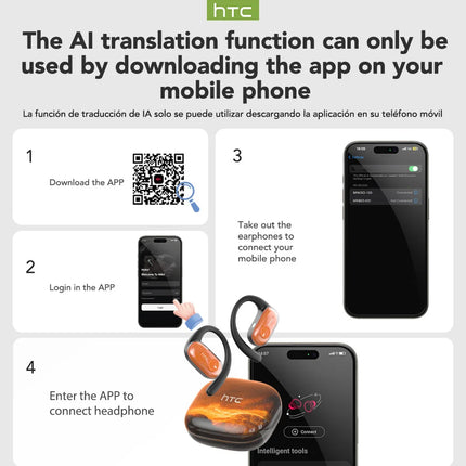 HTC NE10 Bluetooth Earphone Luminous Quicksand Headphones Sport Wireless Headphones Comfort HD Bass AI Translator Earbuds