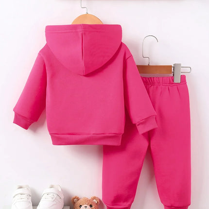 Newborn baby girl Autumn and Winter Edition Mom Little Baby Letter Printed Fleece hoodie and Pants Set