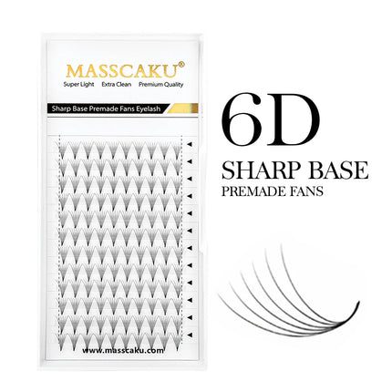 MASSCAKU Sharp Base Narrow Stem Premade Fans Eyelash Extension 0.07mm 6D-20D Thin Pointy Base Russian Fans Ready Volume Makeup