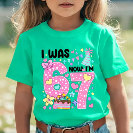 67 Meme T-Shirt for Girls 6-7 Years Old Birthday Party Gifts Summer Short Sleeve Tees Crew Neck Graphic Y2k Children's Clothing
