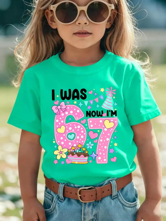 67 Meme T-Shirt for Girls 6-7 Years Old Birthday Party Gifts Summer Short Sleeve Tees Crew Neck Graphic Y2k Children's Clothing