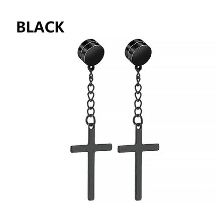 1 Pair Punk Stainless Steel Cross Stars Pendant Ear Clip No Piercing Earrings For Women Hiphop Fashion No ear hole Men Jewelry