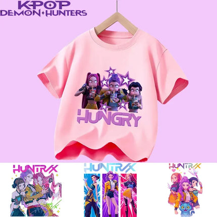 2026 New Huntrix Girls' Shirt Rumi Zoey Mira Graphic Print T-Shirt for Teens and Toddlers Spring/Summer Demon Hunter T-Shirt