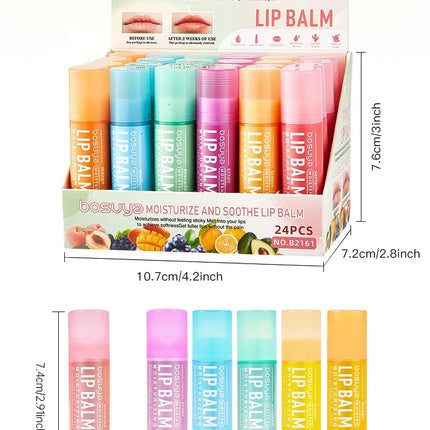 24Pcs Fruit Series Lip Balm Set Honey Grape Avocado Moisturizing Repair Anti-Cracked Non-sticky Lip Balm for Lips Skin Care