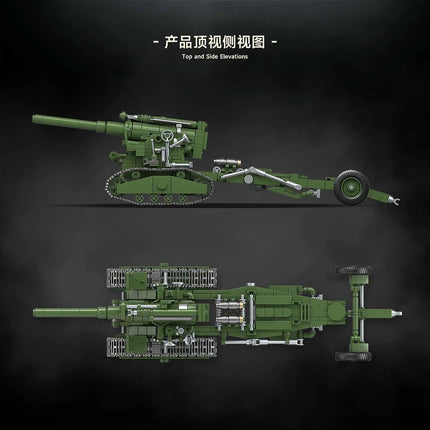 Military World War B-4 M1931 203MM Howitzer Tank MOC Building Blocks Armored Vehicle Sets Desktop Ornament Toys Boys Gifts