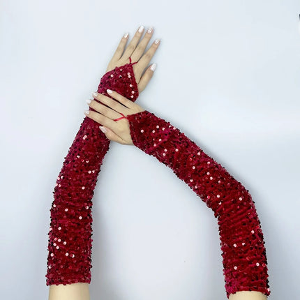 Women's Sexy Sparkling Sequin Gloves Female Club Party Dance Long Gloves Costume Performance Accessories
