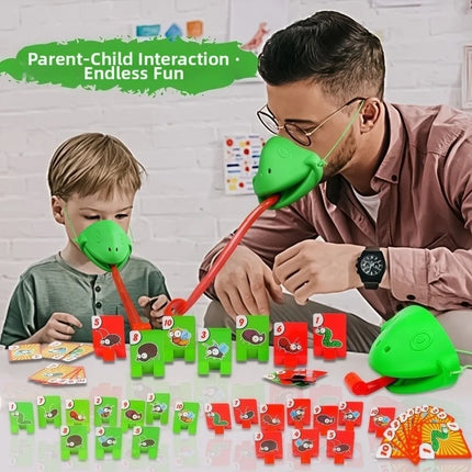 Funny Frog Mask Wagging Tongue Games Two/Four People Parent-child Interaction Frog Mask with Blow Tongue with Cards Desktop Game