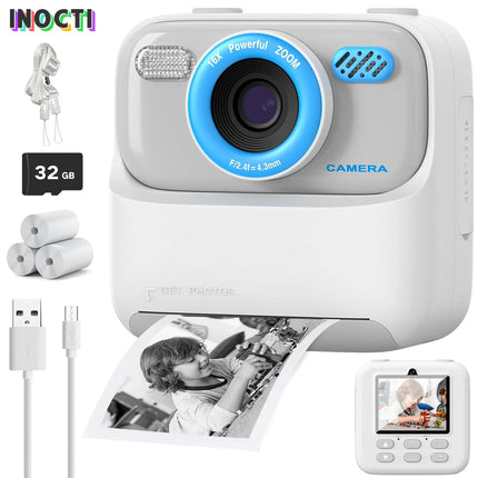INOCTI Kids Instant Print Camera, Toddler Digital Camera, HD Dual Lens Selfie for Girls Boys Christmas Birthday Gifts Toys