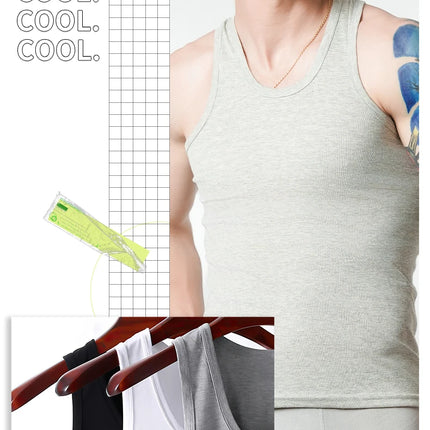 3pcs Men's Tank Top Cotton Tank Undershirts Breathable Solid Vest Underwear Wear Summer Sleeveless Tank A-Shirt Exercise Fitness