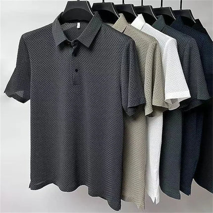 Summer men's loose and comfortable short-sleeved polo shirt ice silk breathable business fashion T-shirt high quality clothing