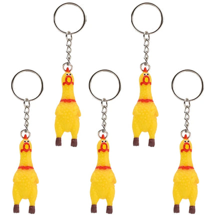 Yellow Shrilling Chicken Keychains Creative Mini Rubber Squeeze Screaming Chicken Key Chains Funny Bag Pendant Decor Keyrings