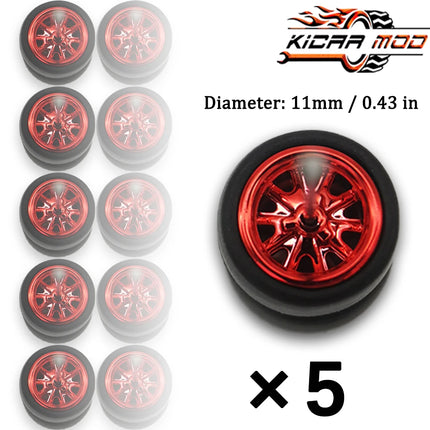 1/64 Model Wheels Rubber Slick Tires ABS Wheels for Hot Wheels  Tomica Mainline Diecast Model Car Refit Parts-Dia 11mm (5 Set)