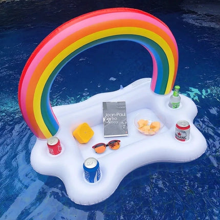 Summer Rainbow Inflatable Toys Beer Drinking Cooler Table Bar Tray Beach Swimming Pool Party Float Inflatable Ring Water Toy