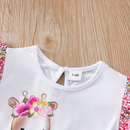 Newborn Clothes Cute Cartoon Spotted Deer Print Comfortable Soft Girl Summer Flying Sleeve Baby Jumpsuit