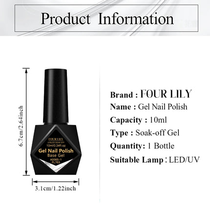 FOUR LILY 10ml Base Gel, Top Coat, Matte Top Coat Functional Nail Care Long Lasting UV/LED Varnish Gel Nail Polish Manicure