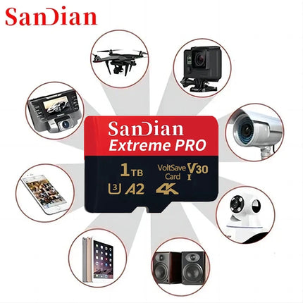 Micro TF&SD Card 128GB High-speed SD Card 256GB Memory Flash Card Class 10 V30 Up to 100MB/s for PC/Phone/Camera