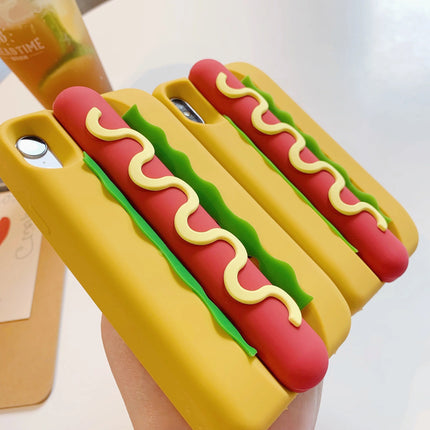 Cute 3D Hot Dog Silicone Phone Cover For iPhone Series 17 16 15 14 Soft Anti-drop Food Shape Protective Case Food Style Cover
