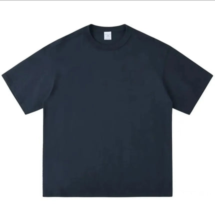 Black White GSM 500g Heavy-duty Pure Cotton T-shirt, Thickened Threaded Round Neck Short Sleeves, Three-Needle Half Sleeve Tees