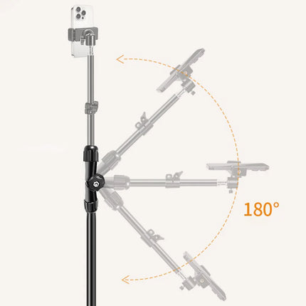 Horizontal Overhead Tripod Adjustable Cell Phone Tripod Stand for Filming Video Recording Live Stream Floor Telescopic Bracket
