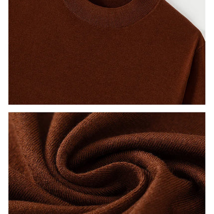 2026 Spring/Summer New Men's Short Sleeved 100% Wool T-Shirt Sweater O-neck Solid Color Loose Knit Pullover Business Casual Tops
