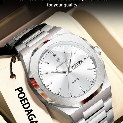 POEDAGAR Fashion Brand Male Wristwatch Waterproof Luminous Stainless Steel Men Clock Date Week Casual Quartz Men's Watches Reloj
