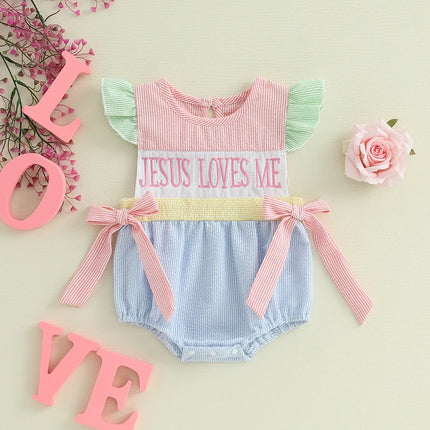 0-18M Easter Outfit Baby Girl Bubble Romper Infant Bow Plaid Bodysuit T Shirt Top Ruffle Sleeve Top Cute Summer Clothes