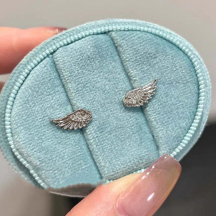 Fashion Silver Color Zircon Wing Stud Earrings for Women Luxury Shiny Crystal Geometric Personality Ear Bone Nail Jewelry Gifts