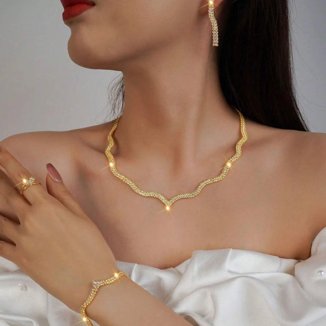 Luxurious water ripple gemstone necklace, bracelet and earring set, crystal fine jewelry for women, wedding party wear