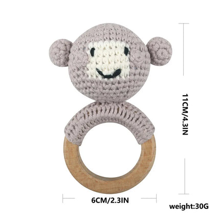 Amigurumi Cartoon Animal Baby Rattle Cute Wooden Ring Handhold Newborn Rattle Toys Handmade Pacifier Clips Kids Educational Toys