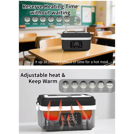 Electric Stainless Steel Insulated Lunch Box 12000mah Inside Battery Heating Recharge Digital Display Outdoor Use Lunch Box 304