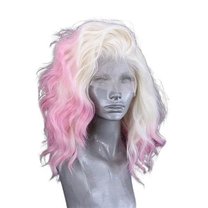 White Ombre Pink Short Bob Body Wave Lace Front Wig Synthetic And Blend 13x4 HD Glueless Heat Resistant Wig On Clearance Sale
