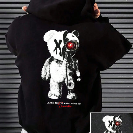Cartoon Machine Bear Print Pullovers Men Cartoons Creative Hoodie Oversize Fashion Clothing All-Match Autumn Winter Male Hoody