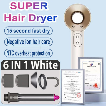 6 IN 1 Super Hair Dryer Negative Ion Hair Care Blow dryer Salon Barber Leafless Tourist Hairdryer with Diffuser & curler