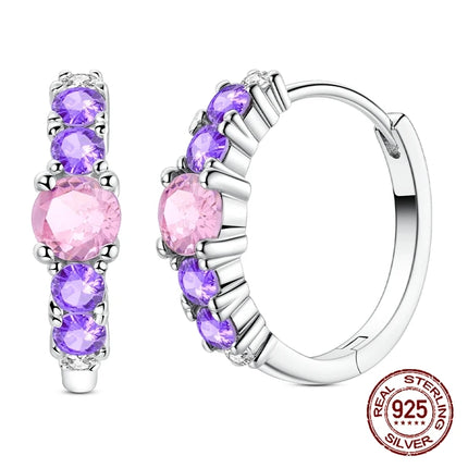 925 Sterling Silver Purple Butterfly Rainbow Flower Stud Earrings for Women Girl Ear Studs Jewelry Fashion Luxury Anniversary
