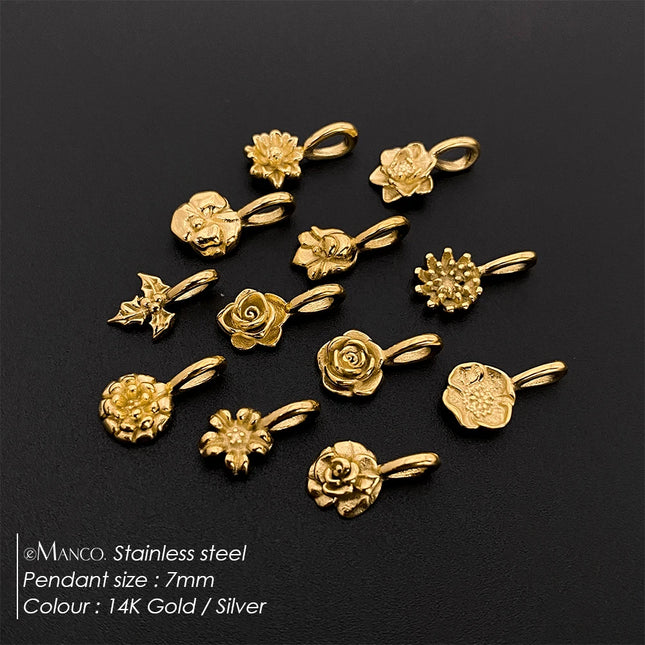 eManco Gold Color Stainless Steel Diverse Flower Charms Natural Style for DIY Jewelry  Everyday Use Factory Direct Sales