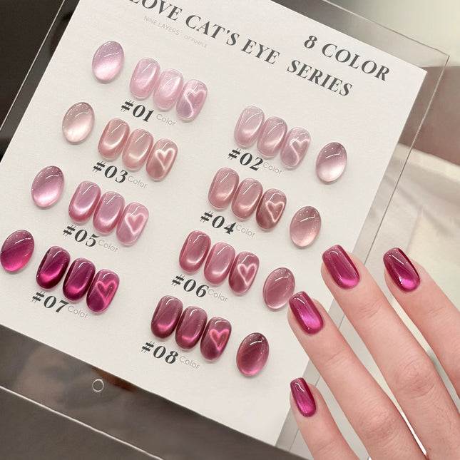 MIANEL 12ML Burning Love Cat Eye Gel Polish 2025 New Arrival - Brightening Dragon Fruit Pink with Glass Bead Cat Eye Nail Art