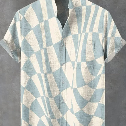 Chemise à manches longues et col montant pour homme, nouvelle collection printemps-automne, imprimée en 3D, rayures irrégulières
