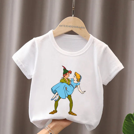 Hot Sale Peter Pan Tinker Bell Print Cartoon Kids T-Shirts Girls Clothes Baby Boys Short Sleeve T shirt Summer Children Tops