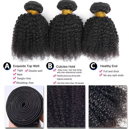 4C Afro Kinky Curly Virgin Brazilian Human Hair Weft Extensions Bundle for African Black Women Weaving Hair