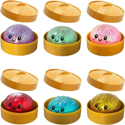 Simulation Dumpling Squishy Rebound Soft Squeeze Stress Ball With Bamboo Steamer Box Anti-Stress Toy Sensory For Creative Gift