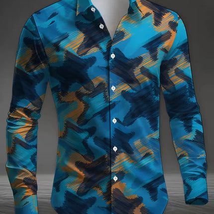 New men's fashionable 3D animal printed shirt with casual long sleeves and flower button design, fashionable shirt top