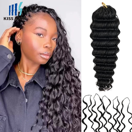 Feathered Deep Wave 240g for Full Head Miracle Knots Crochet 100% Human Hair for Boho Braids Pre-divided Wavy Bulk Hair Bundles