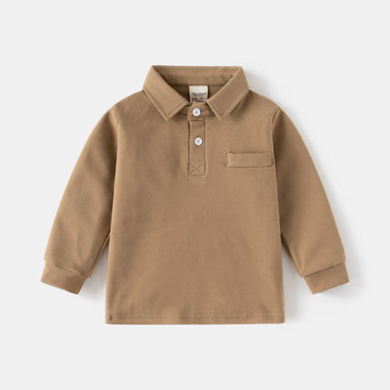 Kids Cotton Uniform Polo Shirt Thicken Warm Winter Full Sleeve Solid Color Boys Tops Fashion Children Turn Down Collar Shirts