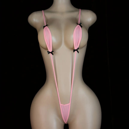 Adjustable Strappy Teddy Bodysuit for Women Black Lingerie with Red Accents Backless Design Semi-Sheer Sexy Adult Apparel
