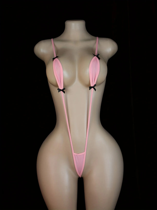 Adjustable Strappy Teddy Bodysuit for Women Black Lingerie with Red Accents Backless Design Semi-Sheer Sexy Adult Apparel